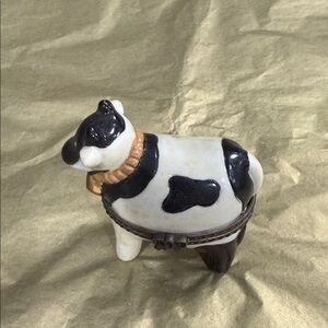 Limoges Ceramic Cow Figurine with Black and White Spots